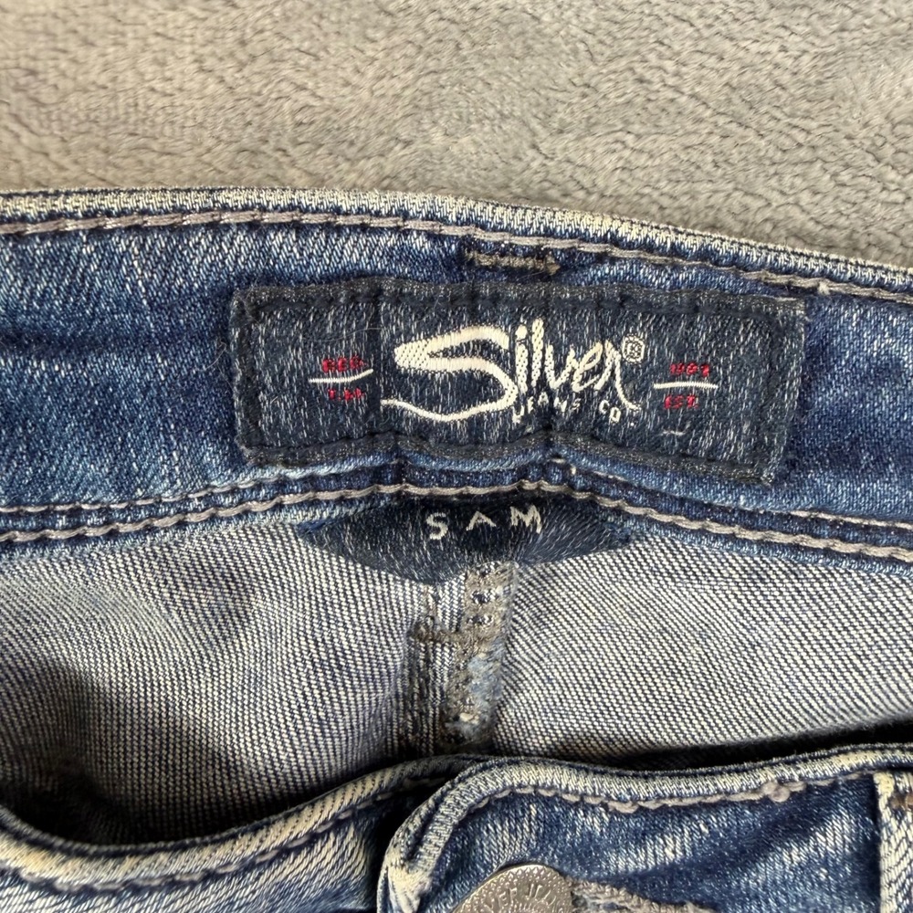 Silver Jeans Sam Skinny Jeans Women's Size 26/27 Blue Faded Distressed Denim - Picture 3 of 7